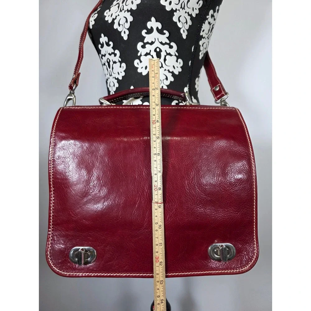 Vintage Italian Genuine Leather Organizer Satchel Crossbody with Shoulder Strap